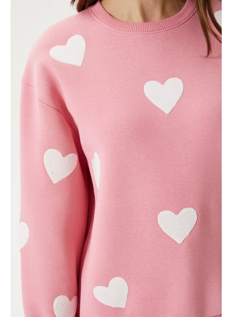 Ritnice Women's Love Heart Embroidered Pink Sweatshirt - Image 4